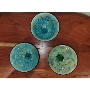 Kotobuki Rice Bowl Set X3 Glazed Flower Colorful Two Sizes *
